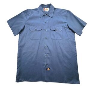 Dickies Short Sleeve Work Shirt Mens Large Blue Button Up Uniform Legend in Work